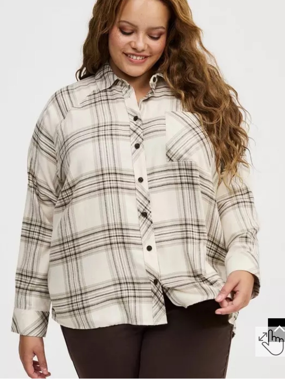 Torrid Relaxed Button front Cream Plaid Shirt 2X 18/20